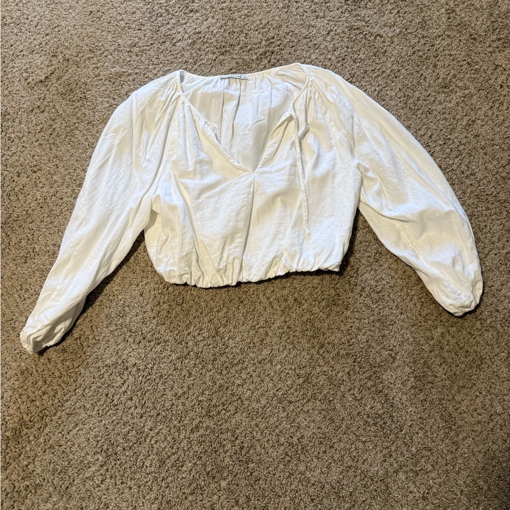 Abercrombie - White Crop Blouse with Puff Sleeves
